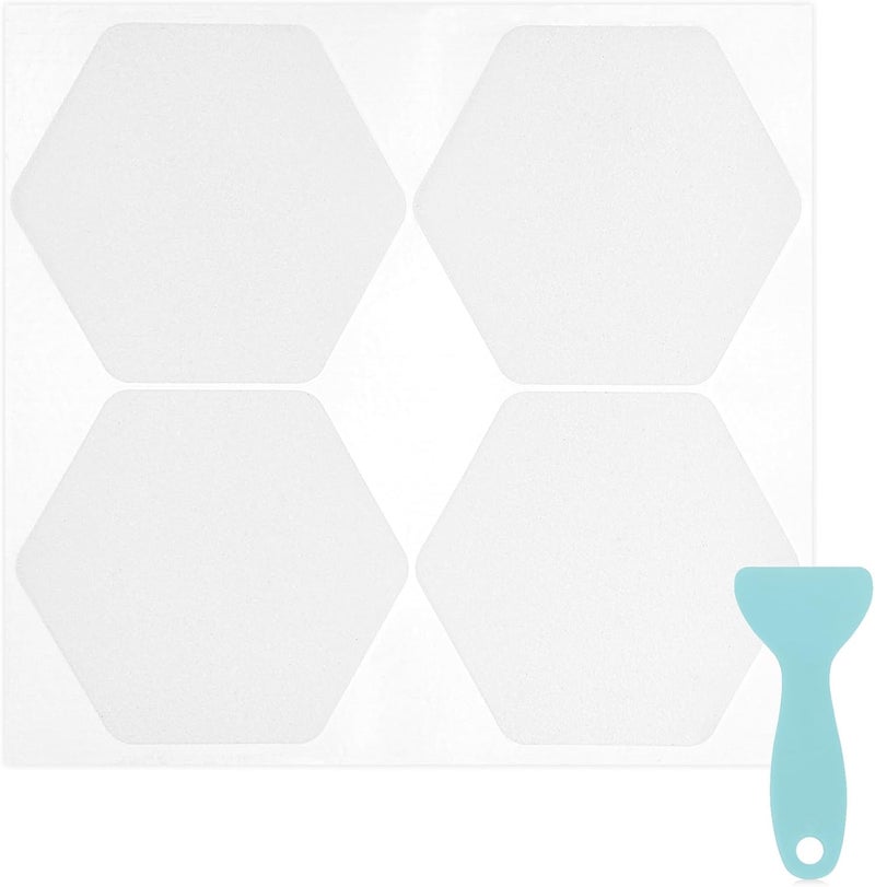 SX 24 Pcs Anti Slip Shower Stickers (Large 4.7" Hexagon), Oversized Non Slip Bathtub Stickers with Scraper, Invisible Clear High Traction Grit Safety Bath Decals for Tub Floor, Pools, Stairs - Image 1